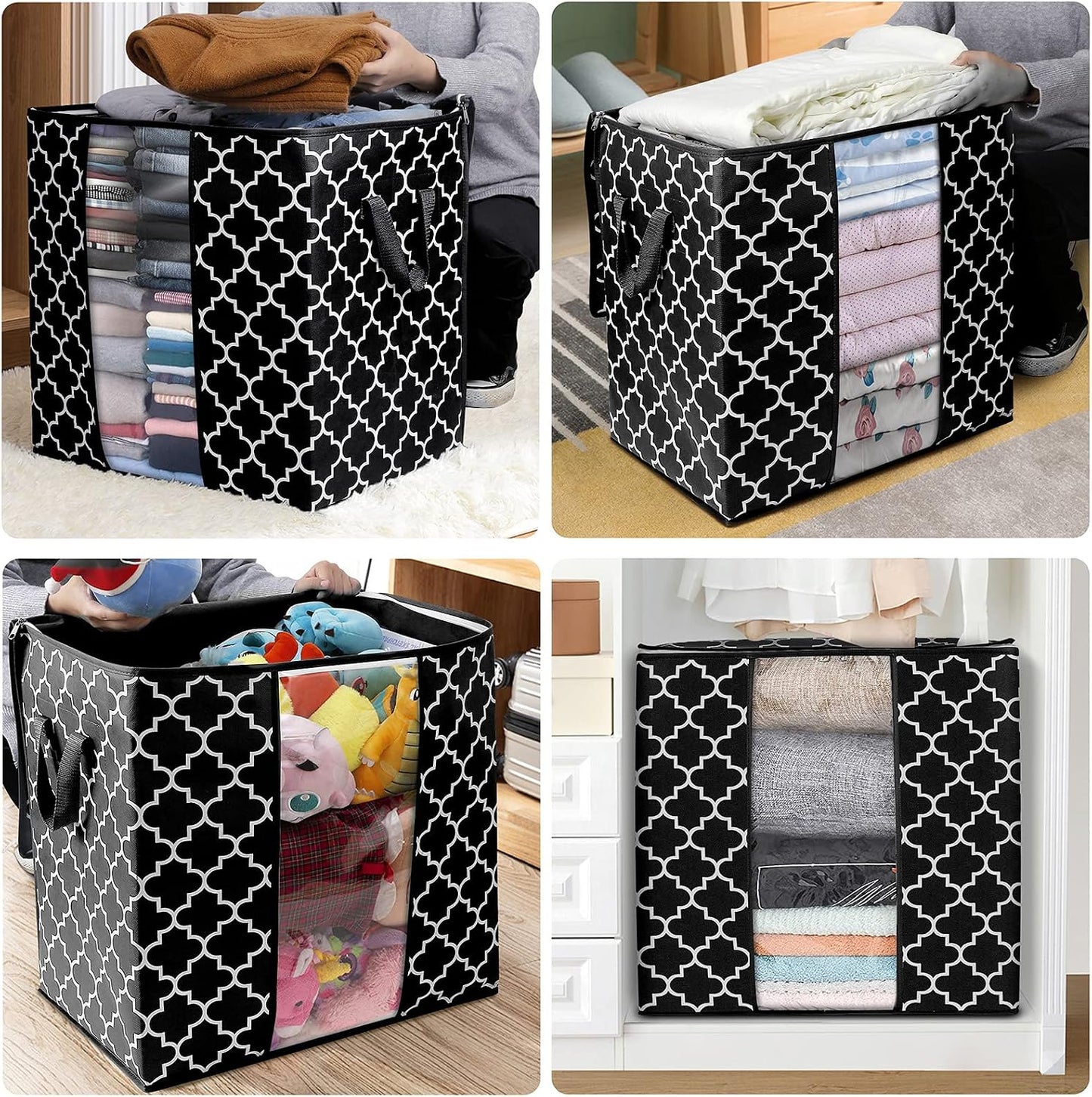 WISELIFE Storage Bags 3 Pack/100L Large Blanket Clothes Organization and Storage Containers for Comforters,Bedding, Foldable Organizer with Reinforced Handle, Clear Window, Sturdy Zippers,Gray