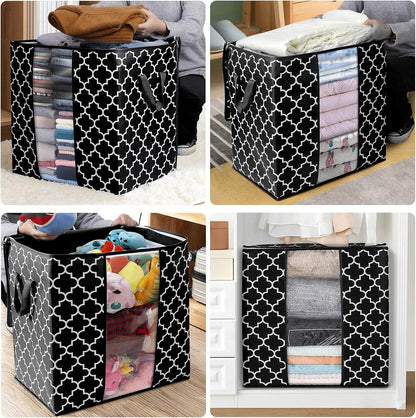 WISELIFE Storage Bags 3 Pack/100L Large Blanket Clothes Organization and Storage Containers for Comforters,Bedding, Foldable Organizer with Reinforced Handle, Clear Window, Sturdy Zippers,Gray