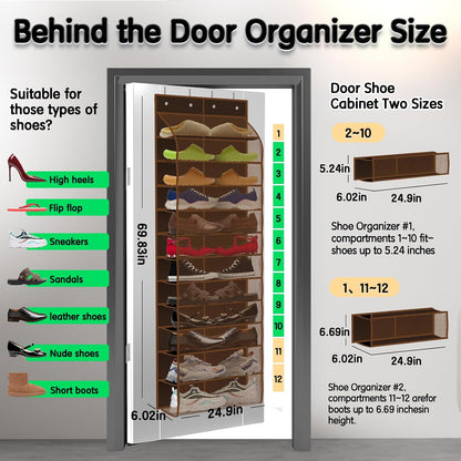 Kotkn Over The Door Shoe Organizer with 12 Large Breathable Pockets - Durable Hanging Storage for the Entire Family's Shoes (White)