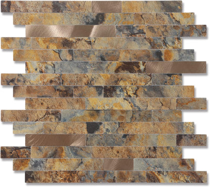 Yipscazo 2026 New Upgrade 11.34" X 11.57" Peel and Stick Backsplash, Stick on Backsplash Tiles for Kitchen, Bathroom, Fireplace (10 Sheets, Beige Rocks + Rose Gold)