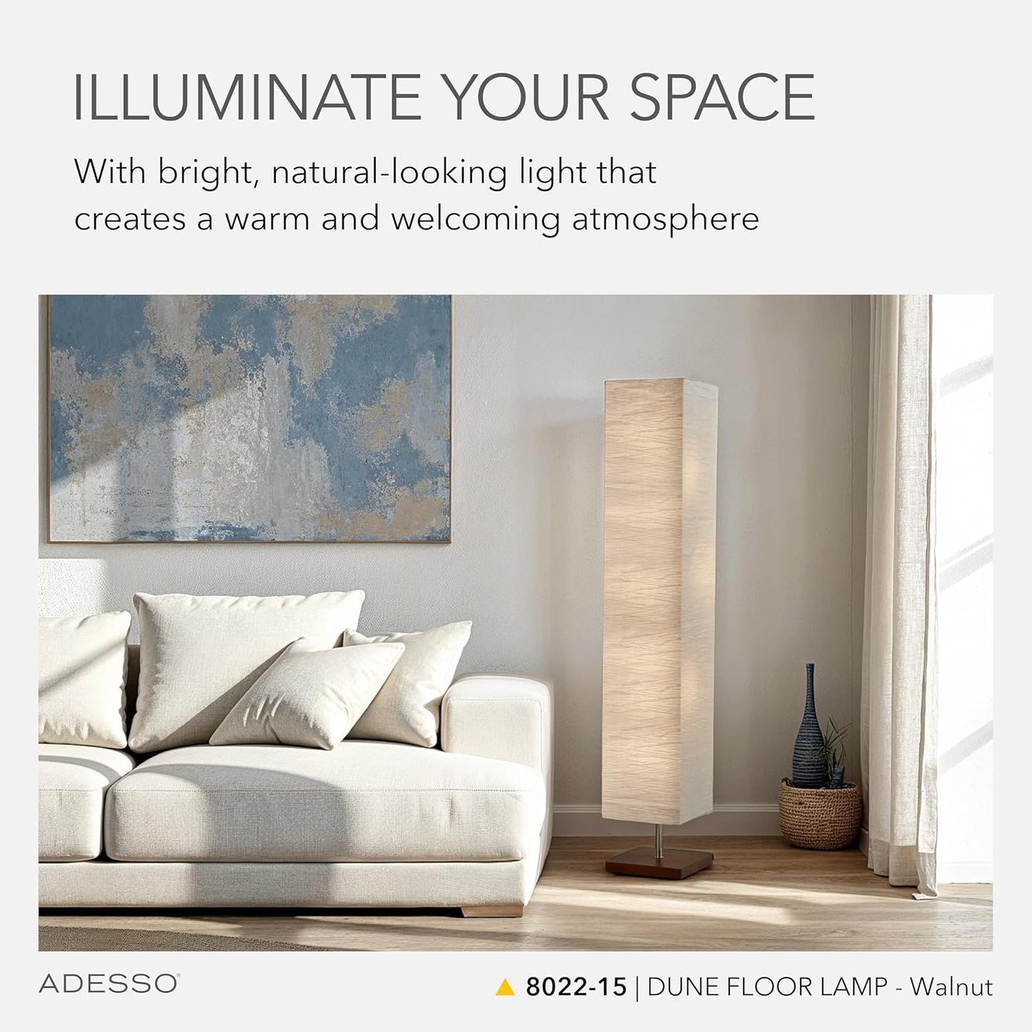 Adesso Three Light Floor Lamp – Natural Wood Base & Adjustable Brightness – Perfect Lighting for Bedroom, Living Room and Corner Decor, Beige