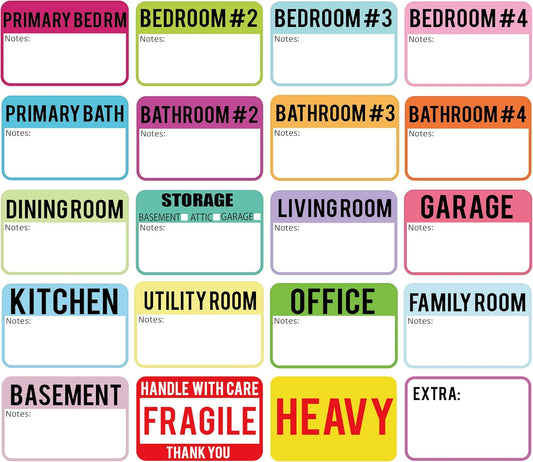 600 Pcs Moving Labels for Boxes, 3 x 2 Packing Labels for 3-4 Bedroom House, 20 Designs Including Fragile and Heavy Stickers