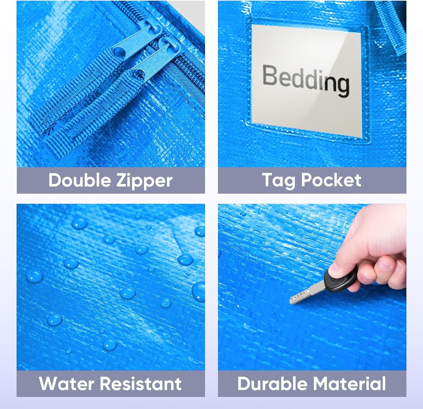TICONN 4 Pack Extra Large Moving Bags Heavy Duty with Zippers & Carrying Handles, Durable Storage Bags Moving Boxes for Closet Organizers and Storage (4 Pack, Blue)