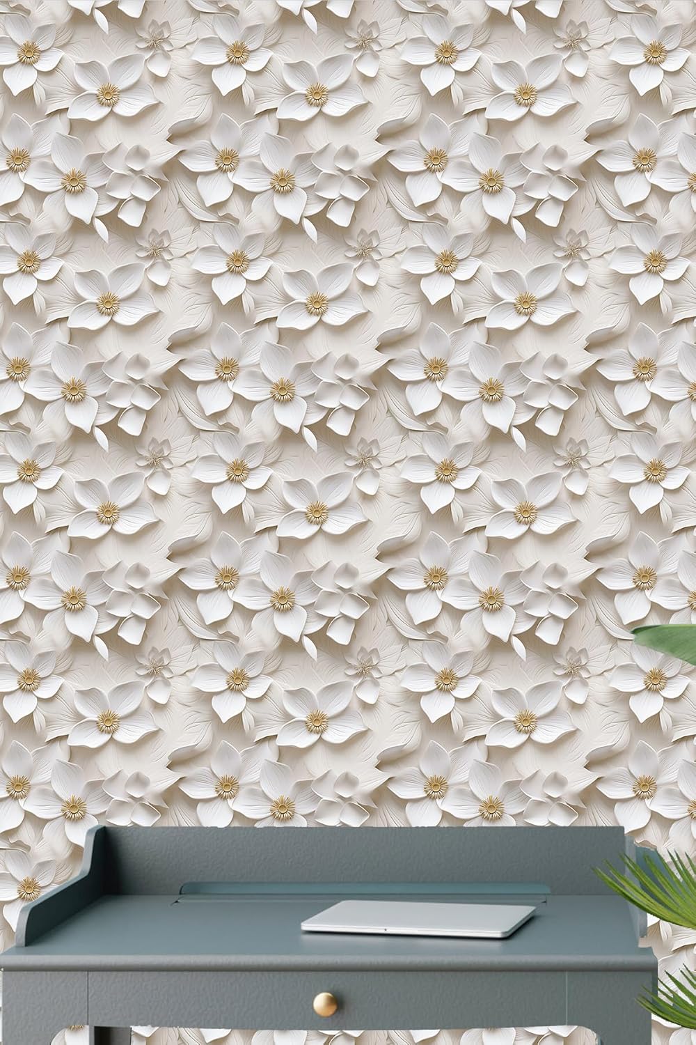 Floral Peel and Stick Wallpaper 3D Effect Interior Wall Décor Contact Paper Self Adhesive Removable Renter Friendly for Bedroom Living Cabinet Room 17.7in x 9.8ft (Not Textured Wallpaper