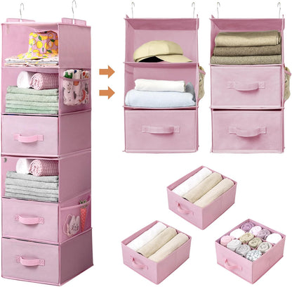 GRANNY SAYS Hanging Closet Organizer 6 Shelves, Closet Organizers and Storage with 5 Drawers, 6 Side Pockets Closet Hanging Organizer, Hanging Storage Organizer for Closet, Baby Clothes, Gray