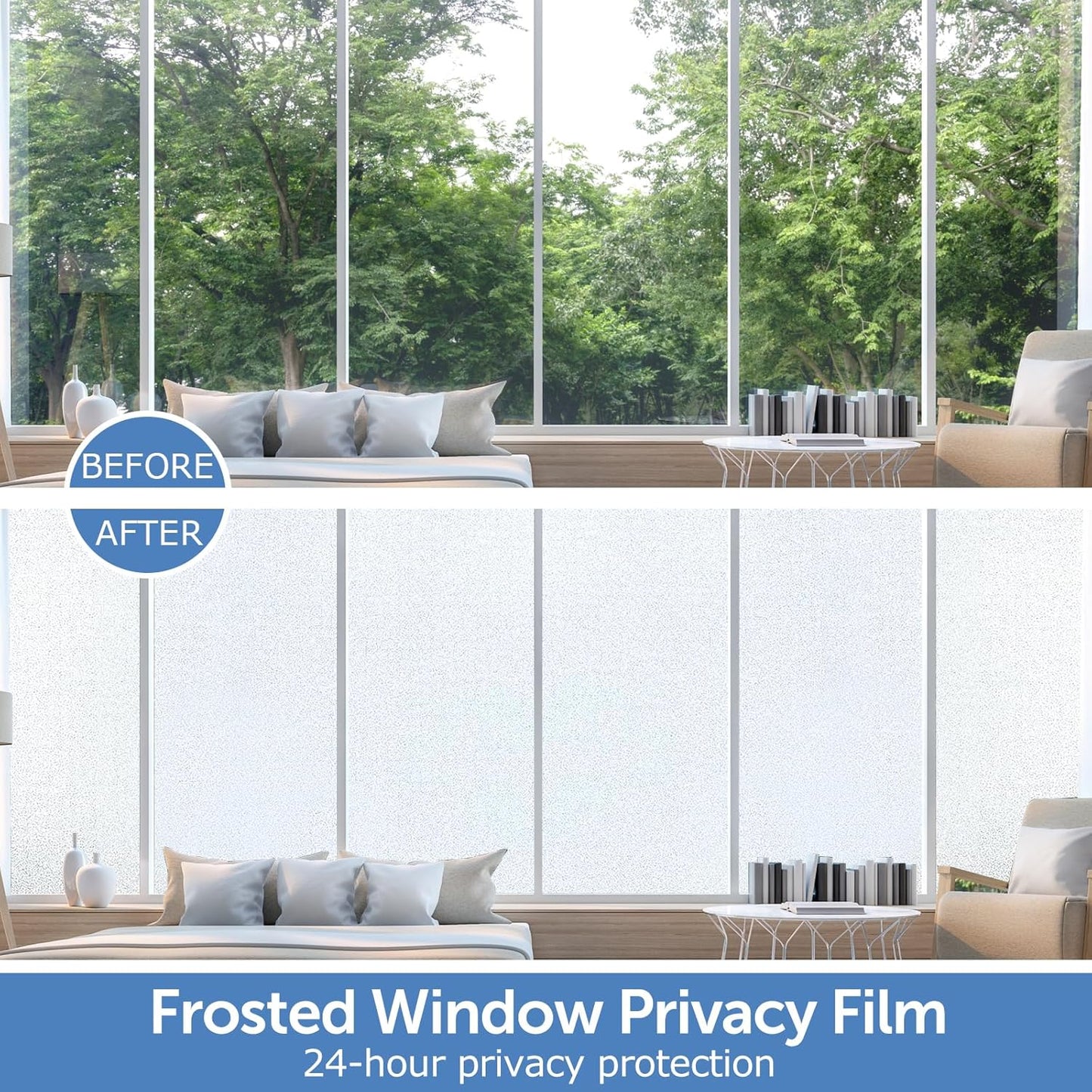 HIDBEA Frosted Window Privacy Film - Non Adhesive Static Cling Glass Stickers Sun UV Blocking Heat Control Door Covering Decals for Home Office, 23.6 x 78.7 Inch