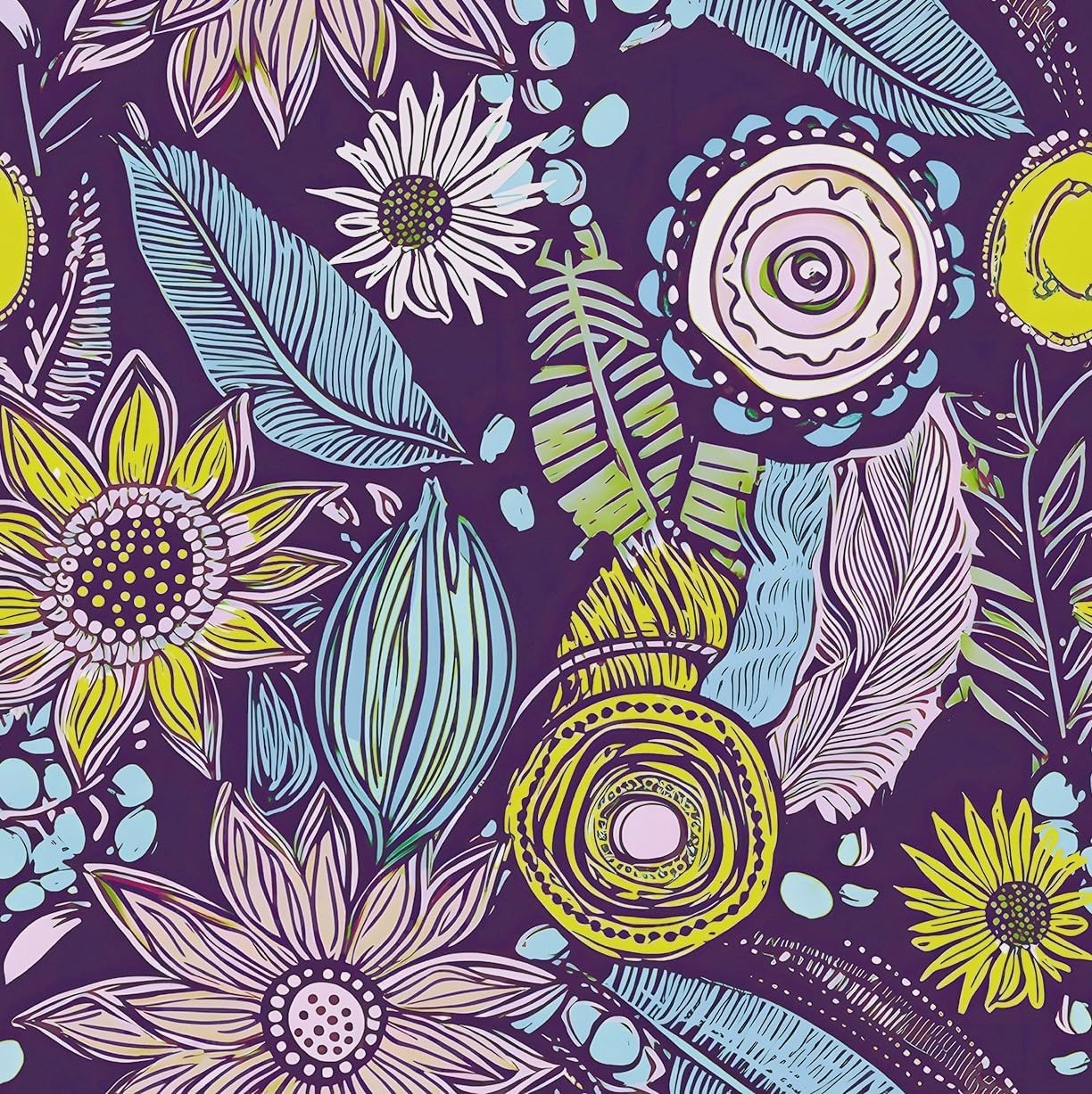 Blue Wallpaper Peel and Stick,Vintage Boho Floral Contact Paper 17.5" x 118", Retro Botanical Flower Wall Paper Self Adhesive Removable Waterproof for Walls Shelves Cabinet Table (Blue,Yellow, Green)