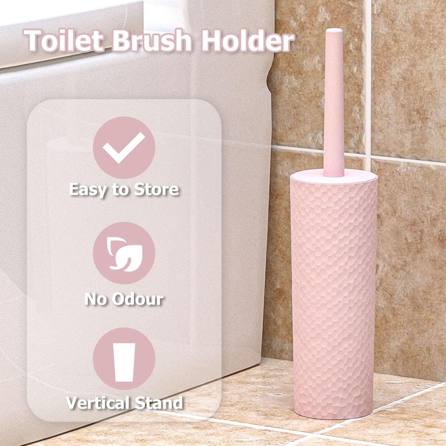Topsky 2 Pack Compact Toilet Brush & Holder Set, Plastic Round Barrel Loo Brush with 2 Replacement Toilet Brush Head, Durable for Bathroom Toilet, Gray