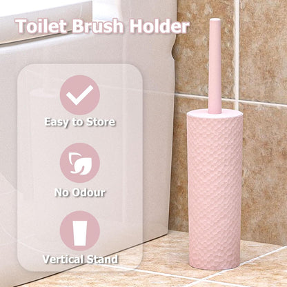 Topsky 2 Pack Compact Toilet Brush & Holder Set, Plastic Round Barrel Loo Brush with 2 Replacement Toilet Brush Head, Durable for Bathroom Toilet, Gray