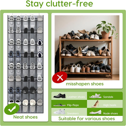Over the Door Shoe Organizer with 40 Large Breathable Mesh Pockets, Space Saving Shoe Holder, Hanging Shoe Rack for Entryway Bedroom Closet Storage (White, 40 Pockets)