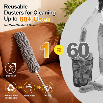 Tiumso Dusters for Cleaning,Microfiber Feather Duster 5-in-1 Kit, Duster with Extension Pole 100 Inches, Cobweb Duster, Microfiber Dusters for High Ceilings and Fans, Blinds and Cars