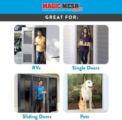 Magic Mesh Deluxe, Black | Magnetic Screen Door, Heavy Duty, Magnetic Closure, Door Net, Patio Screen, Sliding Door Screen, Bug Screen for Doorways, Kid & Pet Friendly | Size 39" x 83" (Pack of 1)