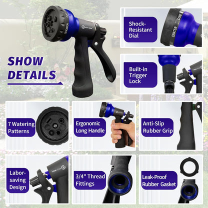 AUTOMAN Garden Hose Nozzle - 2 Pack, 100% Metal High Pressure Spray Nozzle, Labor-Saving Design, Heavy Duty for Garden Watering, Car Washing, Window Cleaning, Pets Bathing