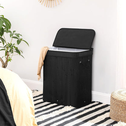 SONGMICS Laundry Hamper with Lid, Bamboo Launry Basket with Handles, Foldable Storage Basket for Laundry Room, Bedroom, 100L, Brown ULCB063K02