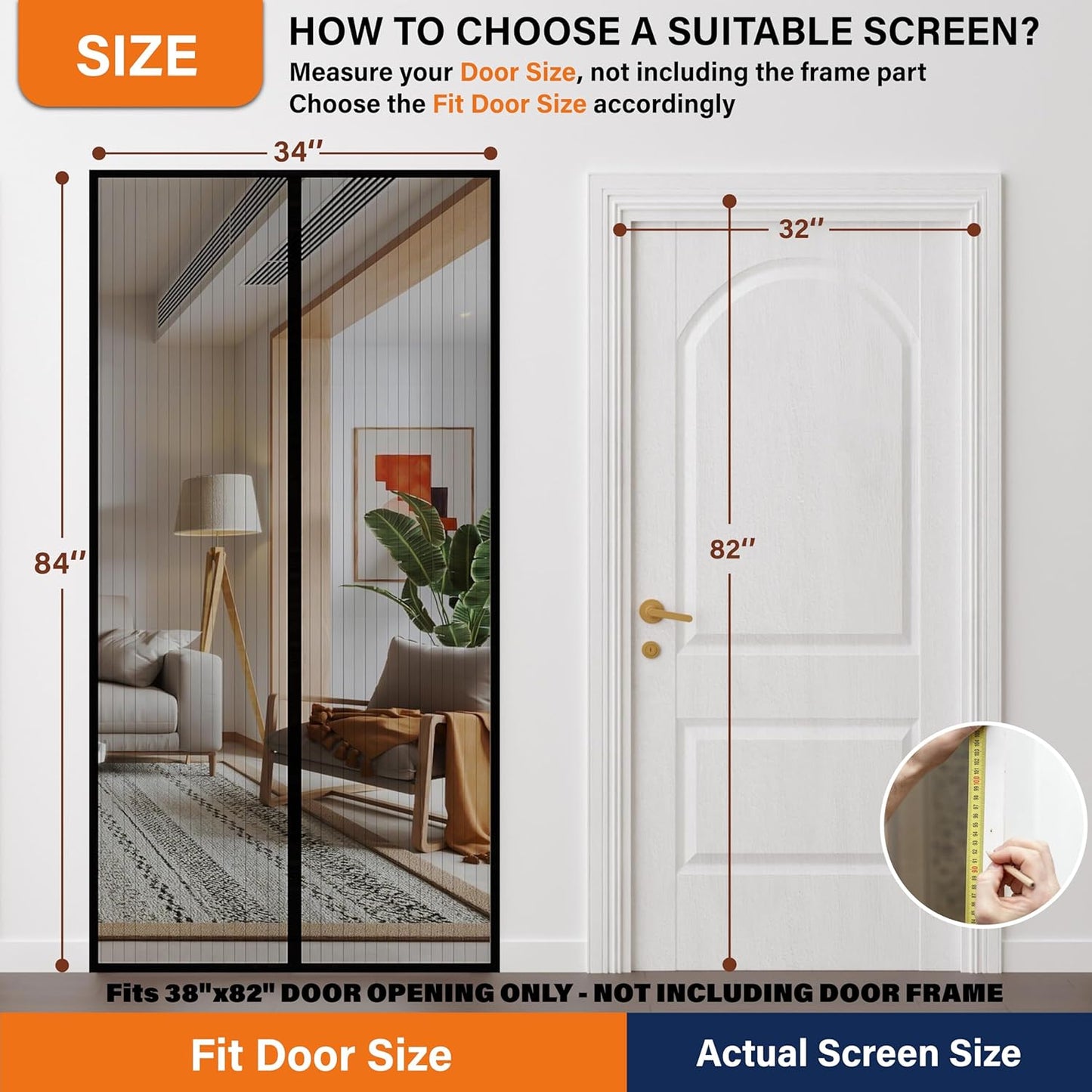 Mesh Screen with Magnetic Closure-Keeps Bugs Out Let Breeze in, Heavy Duty - Pet and Kid Friendly, Works with Front, Sliding Doors (38 x 82 Inch)
