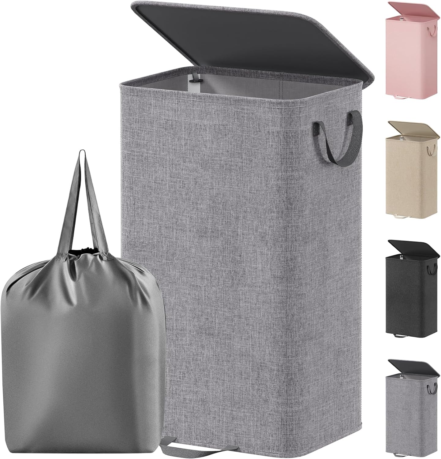 Lifewit Double Laundry Hamper with Lid and Removable Laundry Bags, Large Collapsible 2 Dividers Dirty Clothes Basket with Handles for Bedroom Laundry Room Closet Bathroom College, 136L Beige