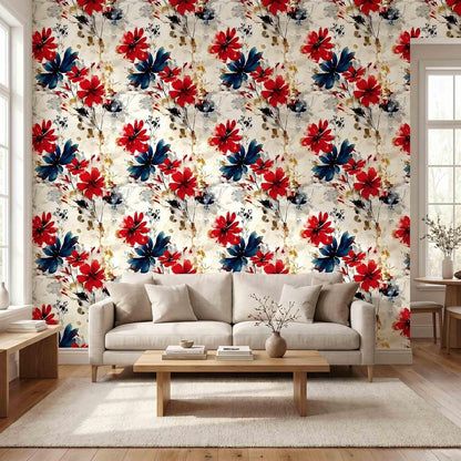 Red Watercolor Floral Peel and Stick Wallpaper Removable Self Adhesive Floral Wall Covering for Living Room Bedroom Accent Wall 17.7 x 70.8 in
