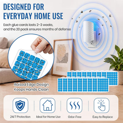 20 Pack Fly Trap Refills Compatible with WowCatch N386A Fly Trap | Double-Sided Sticky Glue Cards, Indoor Flying Insect Trap Refills, Mosquitoes, Gnats, Flies and Other Bugs