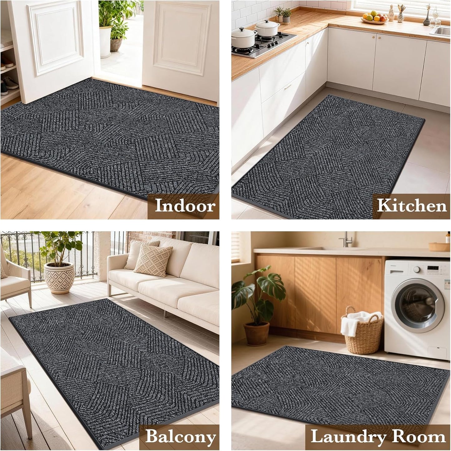 Indoor Door Mat 17"x30", Low-Profile Thin Welcome Front Door Mat Indoor Entrance, Non Slip Rubber Backing Inside Doormat Washable Entryway Dirt Resistant & Absorbent Entry Mat, Light-Brown