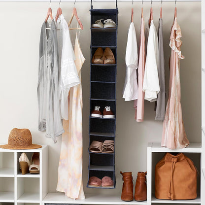 Household Essentials 311322 Hanging Shoe Storage Organizer for Closets |10 Pocket Shelves | Natural Canvas