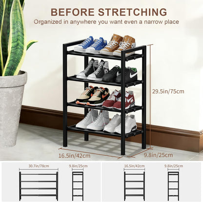2 Tier Shoe Rack - Expandable Shoe Organizer for Closet, Adjustable Metal Shoe Shelf Storage, Stackable Long Shoe Stand Holder for Garage, Entryway, Door Entrance