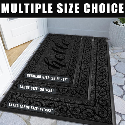 Yimobra Welcome Mat, Heavy Duty Sturdy Door Mats for Home Entrance Outdoor Indoor, Front Doormat for Outside Patio Floor Entry Porch Garage Office, Waterproof, Low Profile, 29.5x17, Black Grey