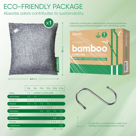 Activated Charcoal Odor Absorber, 8 Pack w Hooks Nature Odor Eliminator for Strong Odor, Bamboo Charcoal Air Purifying Bags, Moisture Absorbers for Fresh Home Car Closet Pet, Smoke Smell Deodorizer