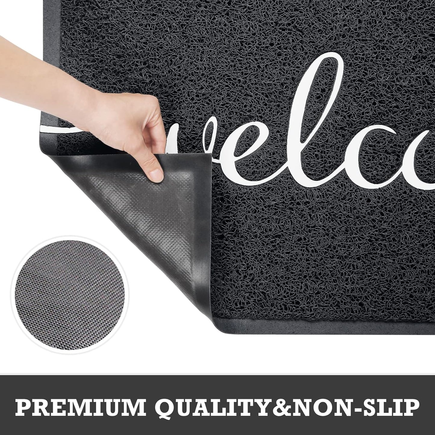 CozyBounty Black Door Mat Welcome Mats Outdoor Indoor Non-Slip Doormat for Entryway Low-Profile Floor Mat for Yard, Garage, High Traffic Areas (30"x17.5", Black)