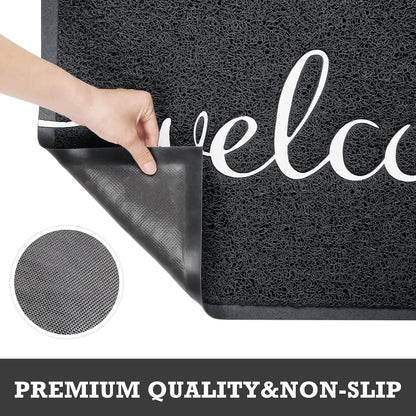CozyBounty Black Door Mat Welcome Mats Outdoor Indoor Non-Slip Doormat for Entryway Low-Profile Floor Mat for Yard, Garage, High Traffic Areas (30"x17.5", Black)