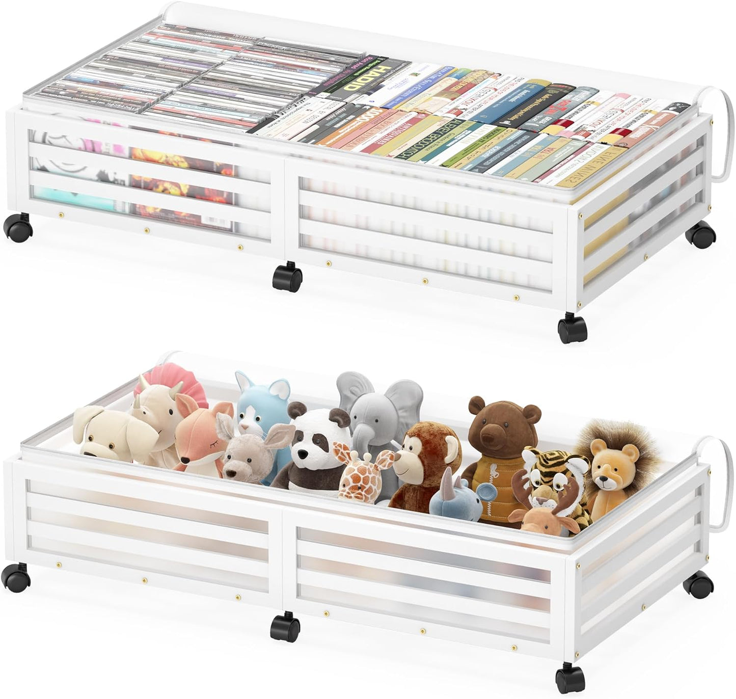 Under Bed Storage with Wheels-Large Bamboo Underbed storage Containers with Large Dust Bag Stackable Under the Bed Shoe Storage Bins for Clothes Books Bedding (2 Packs Nature, 23.62"L×16.54"W× 6.51"H)