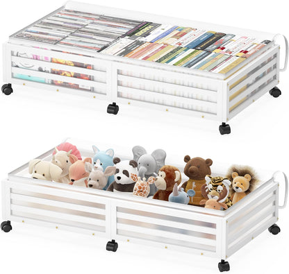 Under Bed Storage with Wheels-Large Bamboo Underbed storage Containers with Large Dust Bag Stackable Under the Bed Shoe Storage Bins for Clothes Books Bedding (2 Packs Nature, 23.62"L×16.54"W× 6.51"H)