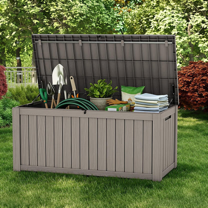 320 Gallon Waterproof Outdoor Storage Box, UV Resistant Resin Deck Box with Hydraulic Rod for Reinforced Stability, Perfect for Patio, Garden, and Pool（Black，320 Gallon）