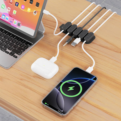 Chargeworx Magnetic Cable Clips - Cord Holder Organizer, No Drill Self-Adhesive Base, Cable Organizer, Repositionable Magnetic Clips, 5-Pack, USB-C Lightning Micro-USB, Desk Nightstand Wall Car, Black