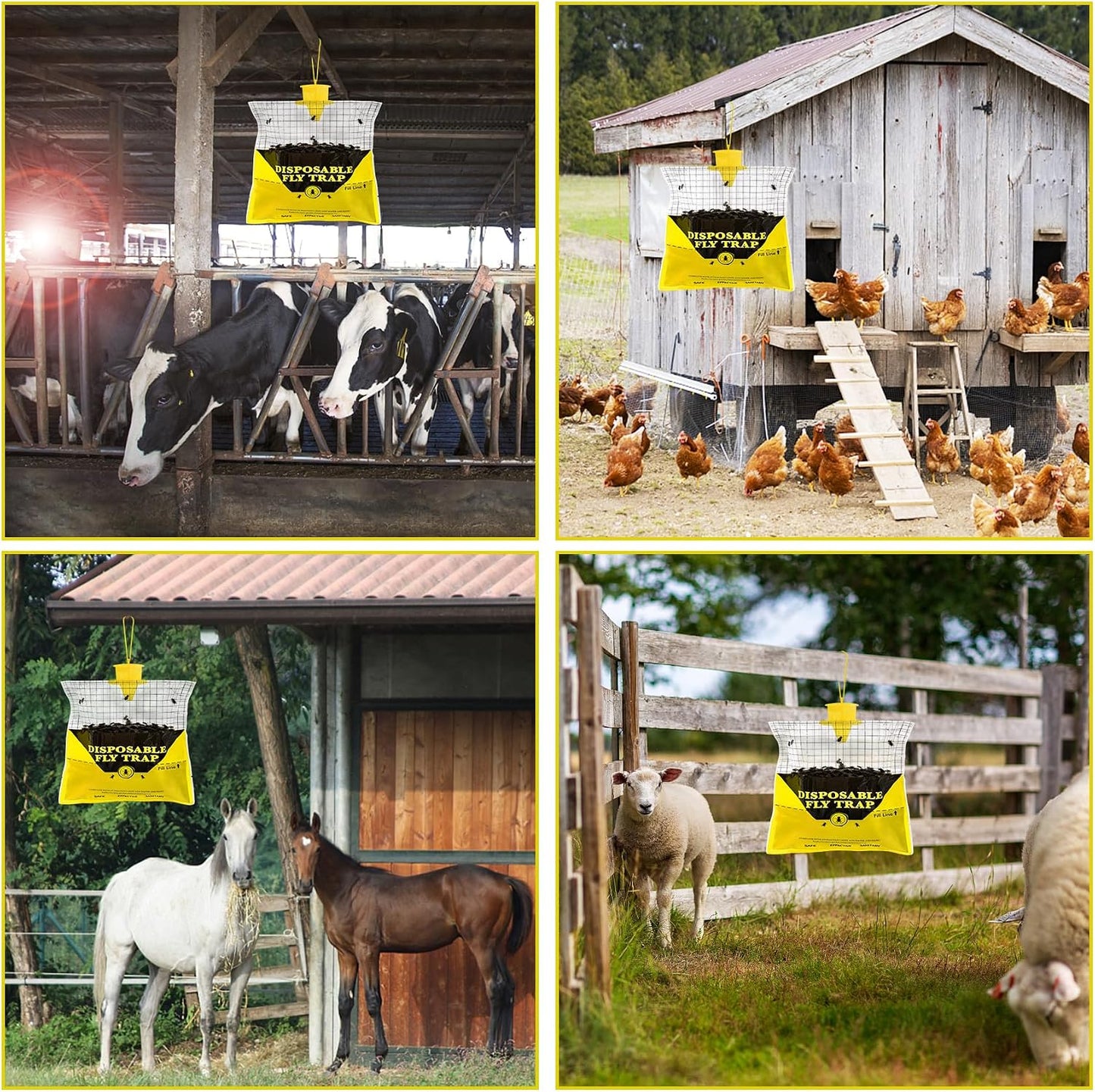 Glovv Fly Traps Outdoor Hanging with Fly Bait, 8 Pack Disposable Bags Hunter Ranch Trap, Pre-Baited Flies Bags Flies Control Bug Catcher Killer Repellent for Stable Horse Barn & Farm, All Filth Flies