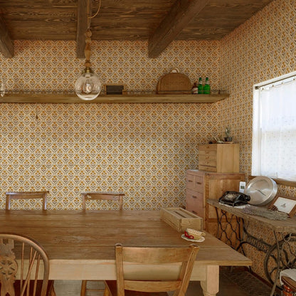 Dimoon 17.3''x78.7'' Peel and Stick Wallpaper Floral Cute Contact Paper Vintage Village Country Cottage Wallpaper Farmhouse Yellow Beige Renter Friendly Geometry Waterproof Embossed Kitchen Bedroom