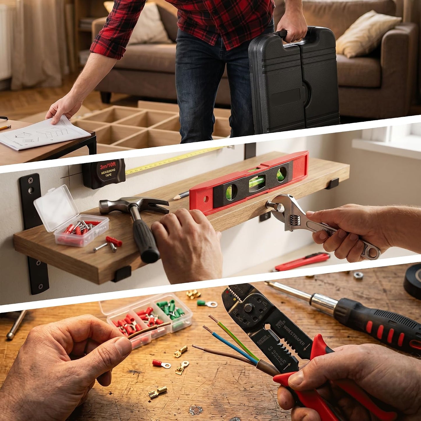 Basic Home Tool Set Household Tool kit for General Repair 8 Pcs | Includes Claw Hammer, Pliers ,Tape Measure, Phillips & Flathead Screwdriver, Electric Pen, Utility Knife, Insulating Tape