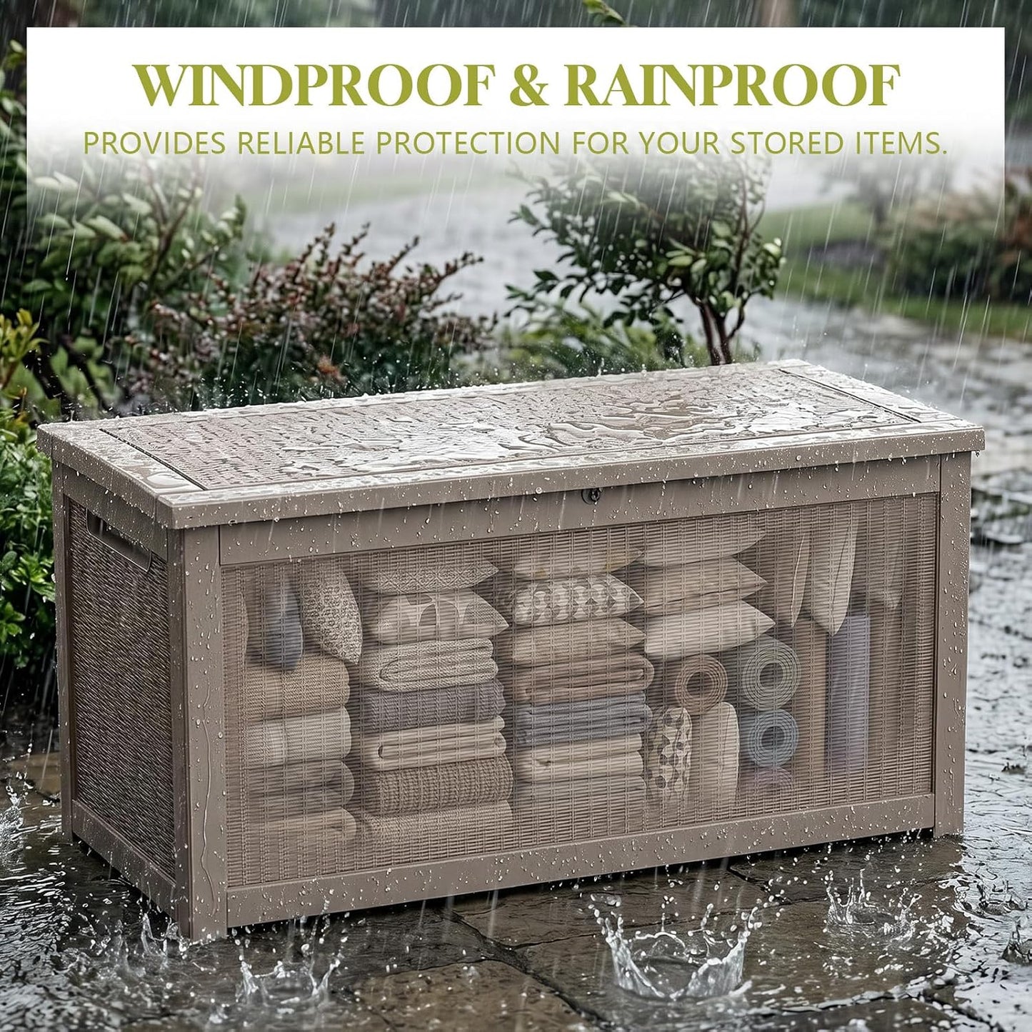 PatioZen 50 Gallon Deck Box Outdoor, Weatherproof Resin Patio Storage Box, Waterproof Outdoor Storage Boxes with Lid Lockable for Cushions, Garden Tools,Grey