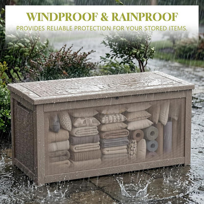 PatioZen 50 Gallon Deck Box Outdoor, Weatherproof Resin Patio Storage Box, Waterproof Outdoor Storage Boxes with Lid Lockable for Cushions, Garden Tools,Grey