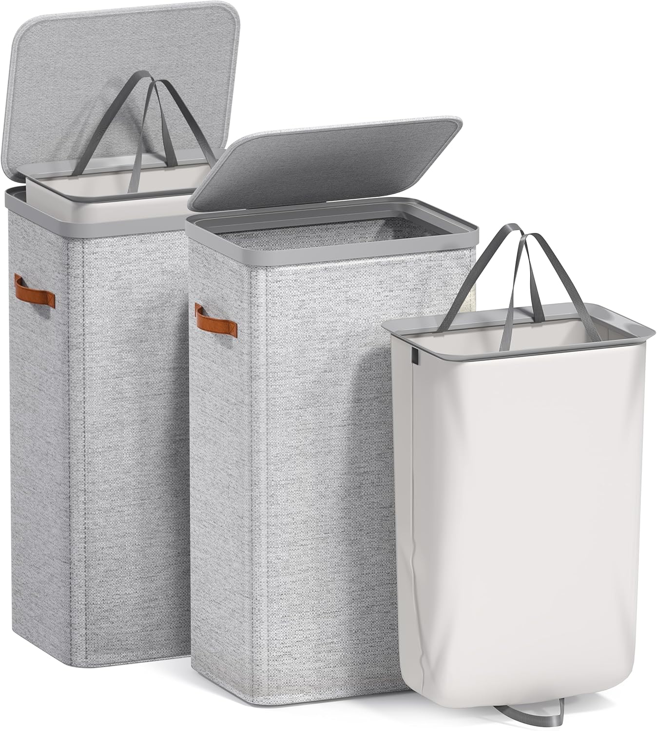 Sorbus Laundry Hamper with Lid - Collapsible 3-Compartment Fabric Laundry Basket with Handles and Removable Laundry Bag – 50 Gallon (190 L) Dirty Clothes Hamper for Bedroom, bathroom and dorm (Beige)
