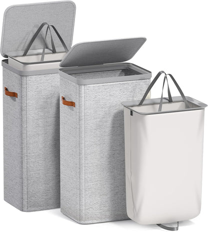 Sorbus Laundry Hamper with Lid - Collapsible 3-Compartment Fabric Laundry Basket with Handles and Removable Laundry Bag – 50 Gallon (190 L) Dirty Clothes Hamper for Bedroom, bathroom and dorm (Beige)