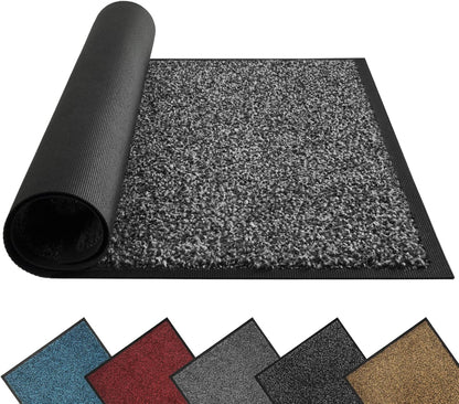 Mibao Front Door Mat, Dirt Trapper Welcome Mat for Outdoor Indoor, Non-Slip Waterproof Doormat, Durable Machine Washable Low Profile Entry Rug for Back Door Outside Patio Porch, 29.5" x 17", Grey