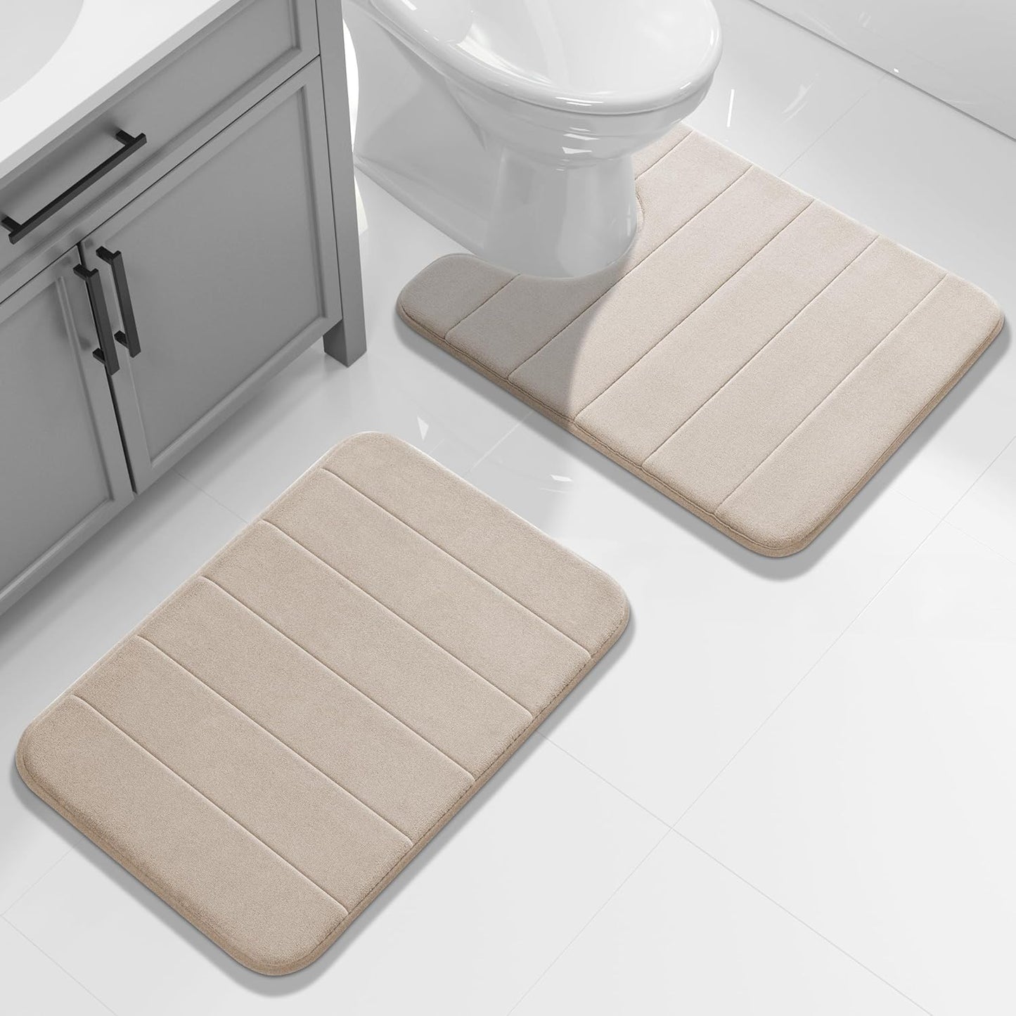 Yimobra Memory Foam Bath Mat, Super Soft Absorbent Bathroom Rug Non Slip, Quick Dry, Machine Washable Floor Carpet for Tub Shower, Home Decor Accessories, 24x17, Grey