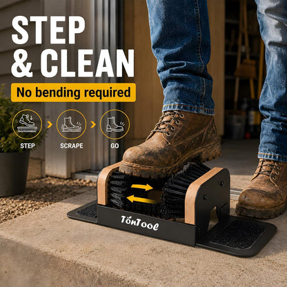 Boot Brush Scraper Outdoor Heavy Duty Boot Cleaner Brush Outdoor with Natural Stiff Bristles Boot Scrapers with Brushes Outdoor Steel Frame Non-Slip Base Foldable Side Wings Wall Mount or Freestanding