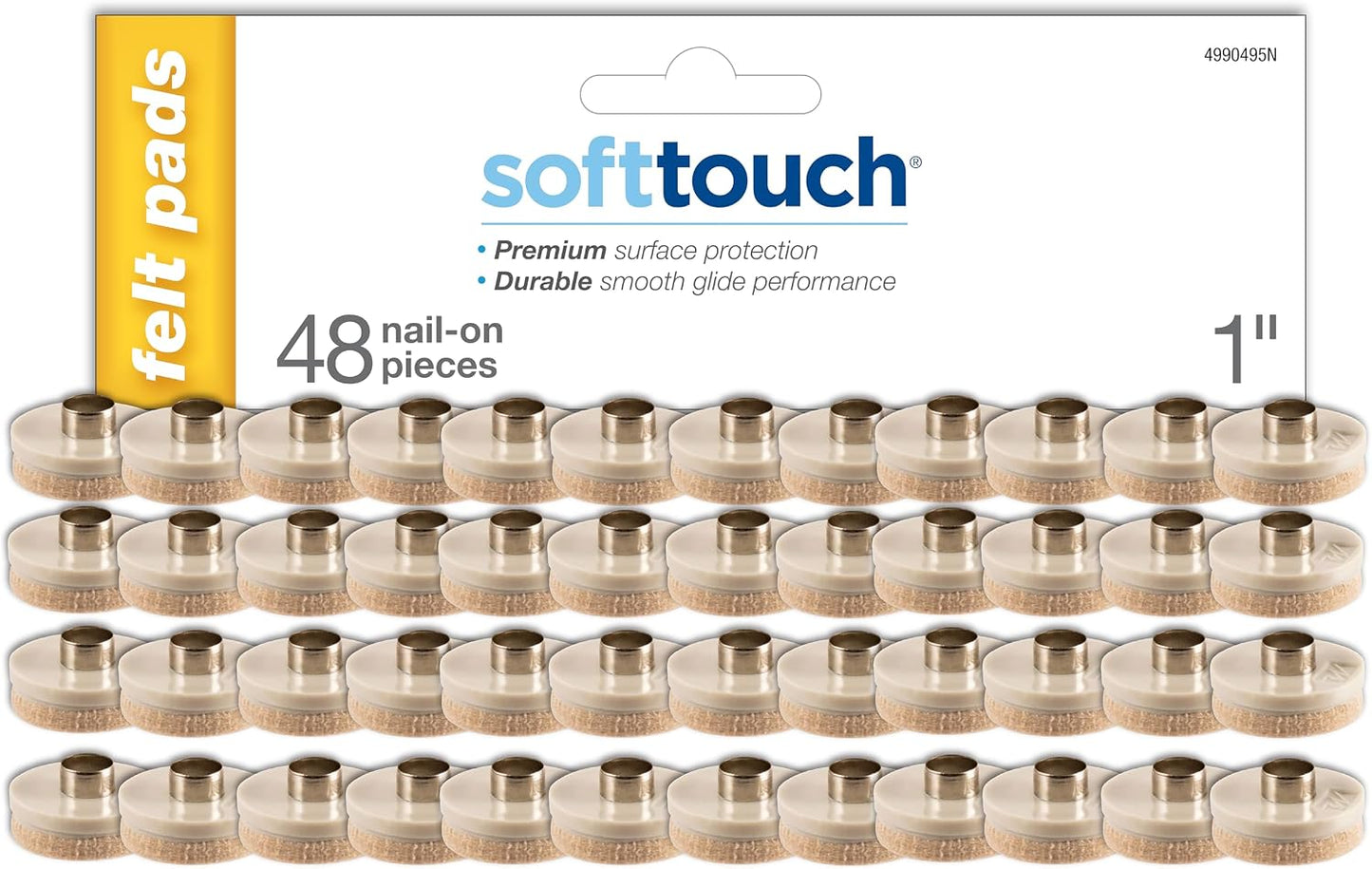 softtouch 7/8" Round Nail On Heavy Duty Felt Furniture Pads for Wood Furniture, Protect Hard Floor Surfaces from Scratches, Brown (8 Pack)