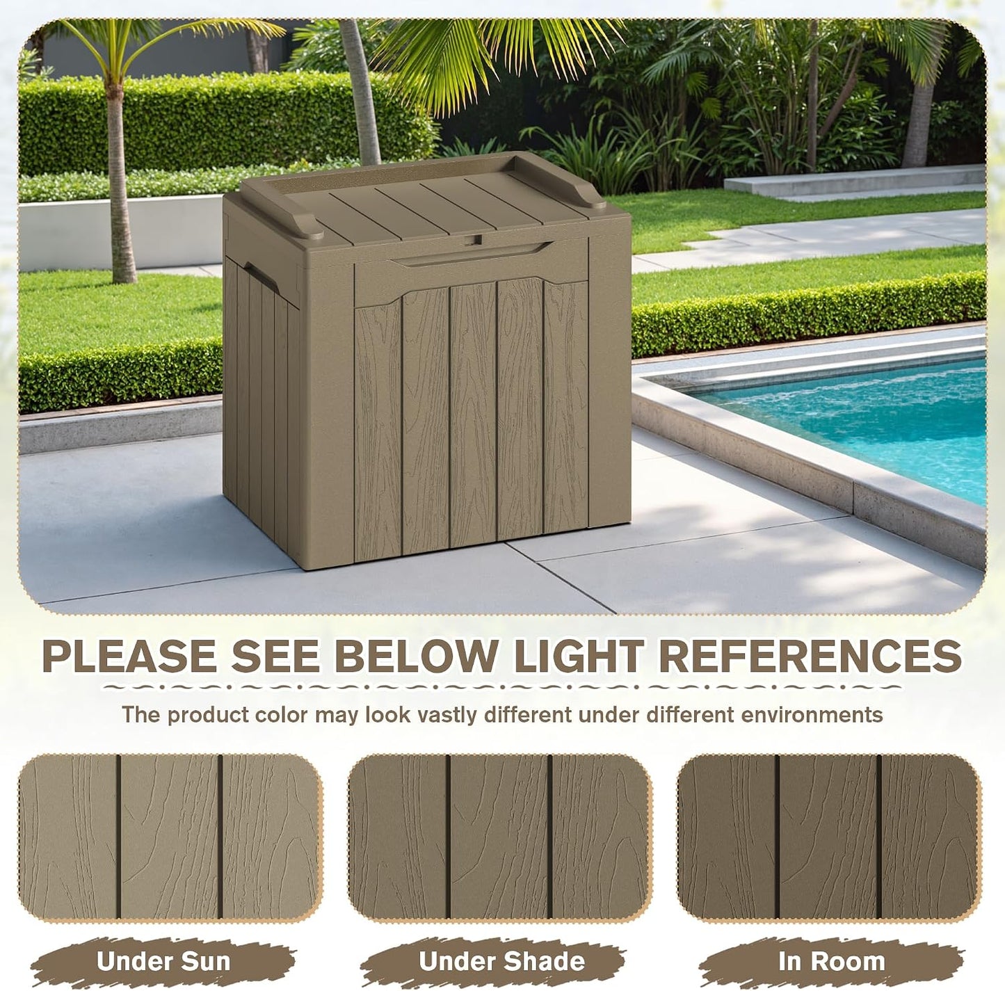 JUMMICO 31 Gallon Resin Deck Box Waterproof Indoor Outdoor Storage Boxes for Patio Furniture Cushions and Garden Tools (Brown)
