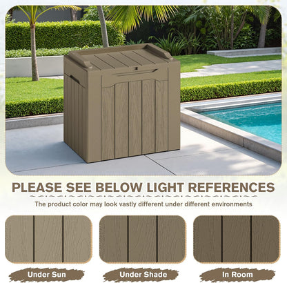 JUMMICO 31 Gallon Resin Deck Box Waterproof Indoor Outdoor Storage Boxes for Patio Furniture Cushions and Garden Tools (Brown)