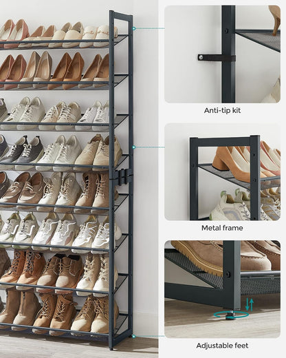 SONGMICS Shoe Rack, 12-Tier Shoe Organizer, Metal Shoe Storage for Garage, Entryway, Set of 2 6-Tier Stackable Shoe Shelf, with Adjustable Flat or Angled Shelves, Holds 48-60 Pairs, Black ULMR12B