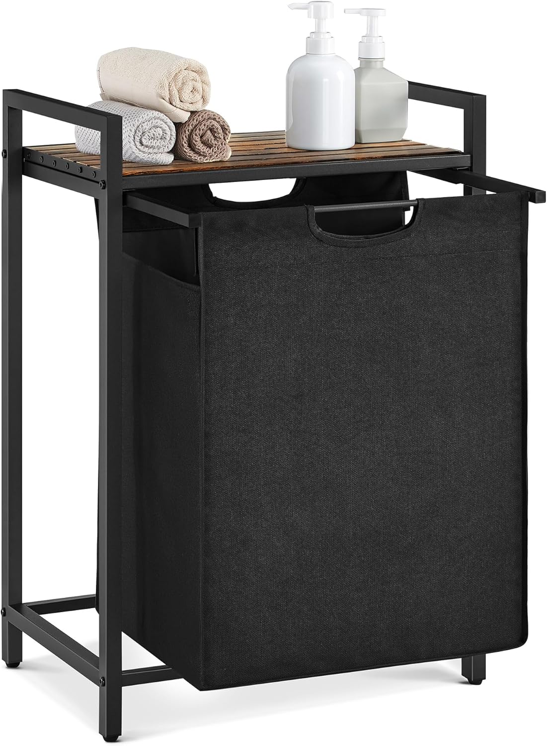 VASAGLE Laundry Hamper, Laundry Basket Sorter with 3 Pull-Out and Removable Bags, Shelf, Metal Frame, 3 x 10.6 Gallons (40 L), 36.4 x 13 x 28.4 Inches, Cappuccino Beige and Natural Beige UBLH301LH01