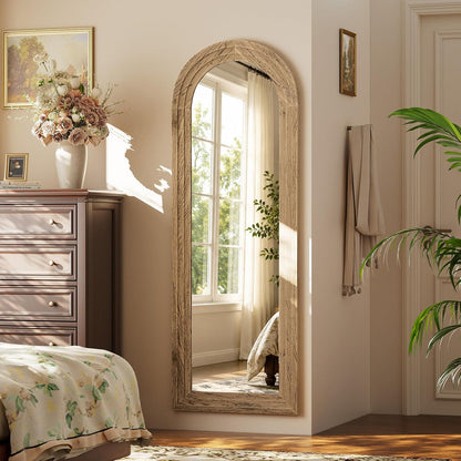 XRAMFY Full Length Mirror 65" x 22", Arched Large Floor Mirror with Solid Wood Frame, Freestanding & Wall Mounted, Antique Brown Finish for Bedroom Living Room