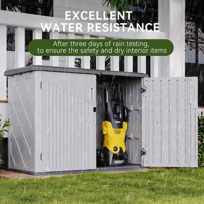 AOXUN Horizontal Storage Sheds 21 Cu.ft, HDPE Outdoor Storage Box 160 Gallon, Waterproof Lockable Resin Deck Box with Spring-Assisted Lid, Patio Storage for Garden, Pool, Cushions, Tools, White
